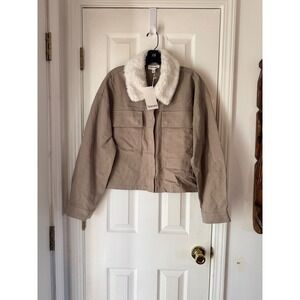 Splendid Sherpa Collar Jacket Tan Utility Cropped Warm‎ Medium